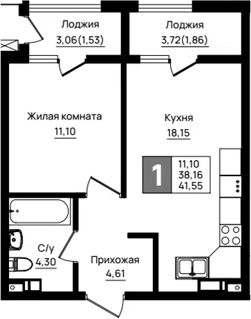 Планировка 1-к.кв