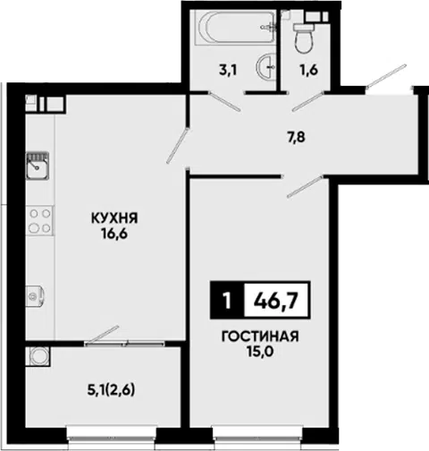 Планировка 1-к.кв
