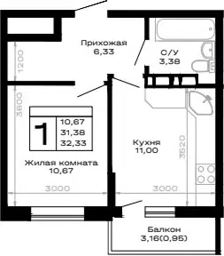 Планировка 1-к.кв