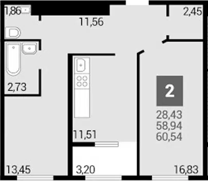 Планировка: 2-к.кв