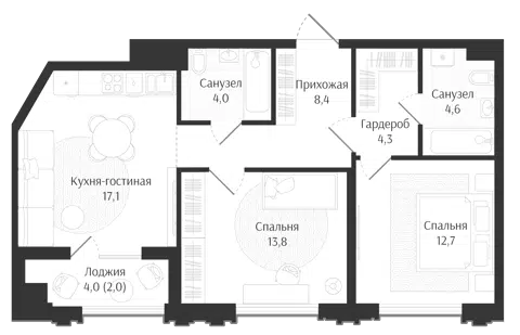 Планировка 3Е-к.кв