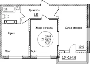 Планировка 2-к.кв