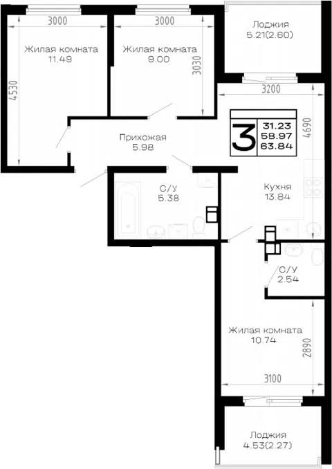 Планировка 3-к.кв