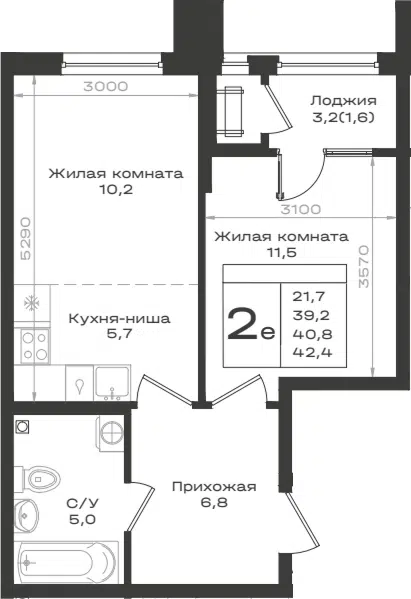 Планировка 2Е-к.кв