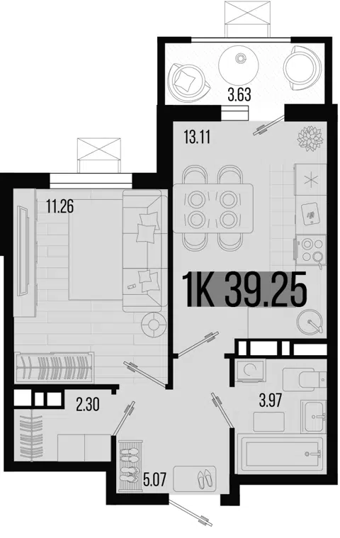 Планировка 1-к.кв