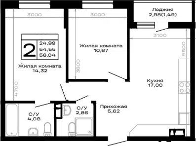 Планировка 2-к.кв
