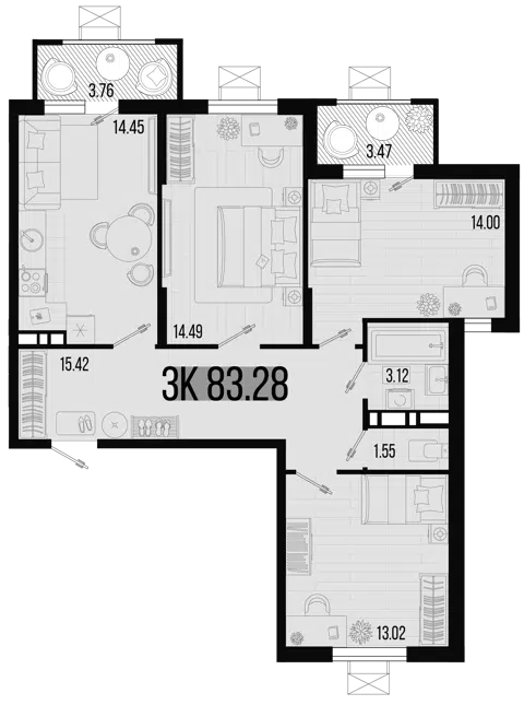 Планировка 3-к.кв