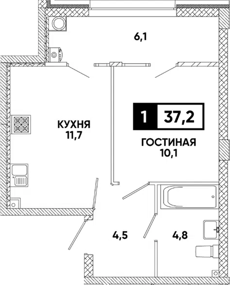 Планировка 1-к.кв