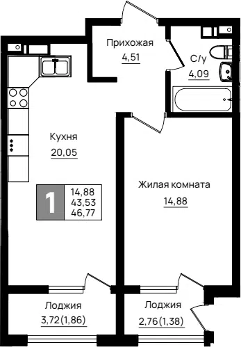 Планировка 1-к.кв