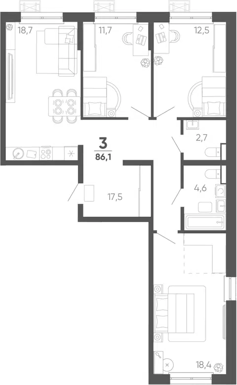 Планировка 3-к.кв