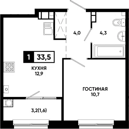 Планировка 1-к.кв
