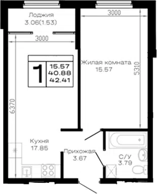 Планировка 1-к.кв