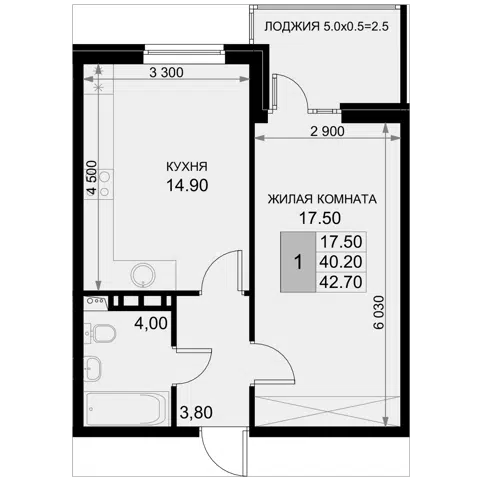 Планировка 1-к.кв