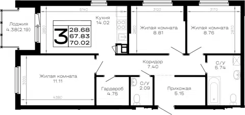 Планировка 3-к.кв