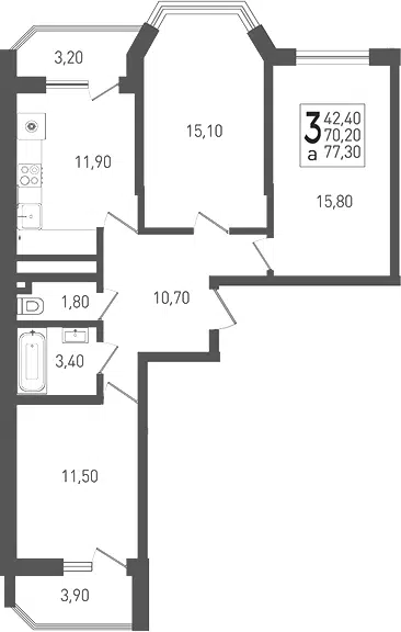 Планировка 3-к.кв