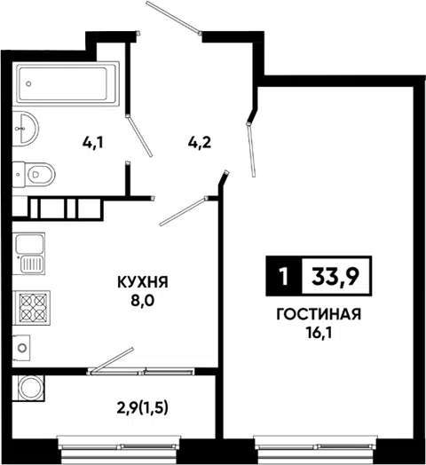 Планировка 1-к.кв