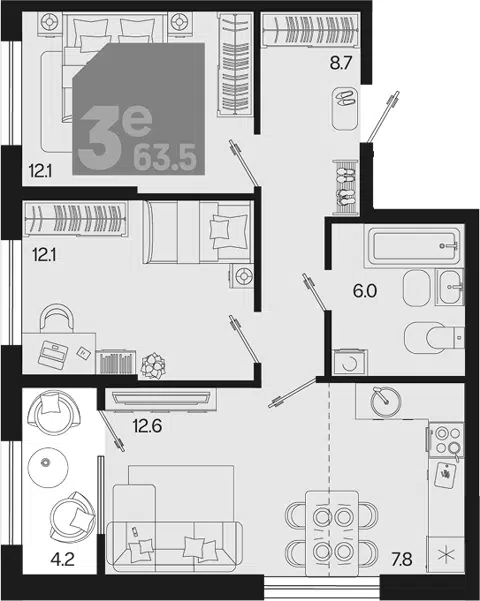 Планировка 3Е-к.кв