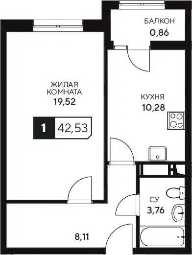 Планировка 1-к.кв