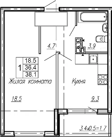 Планировка 1-к.кв
