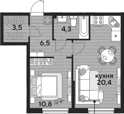 Планировка 1-к.кв