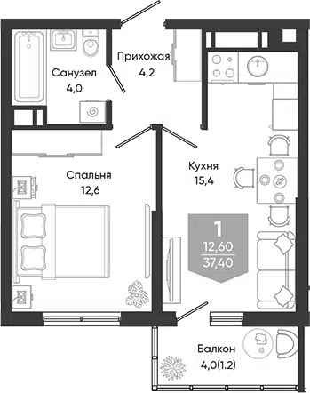 Планировка 2Е-к.кв