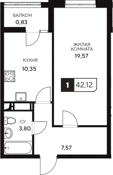 Планировка 1-к.кв