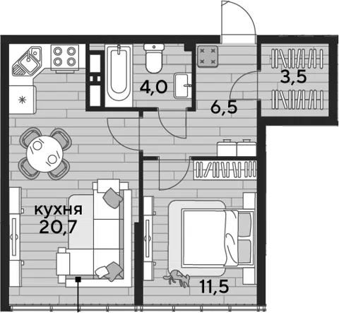 Планировка 1-к.кв