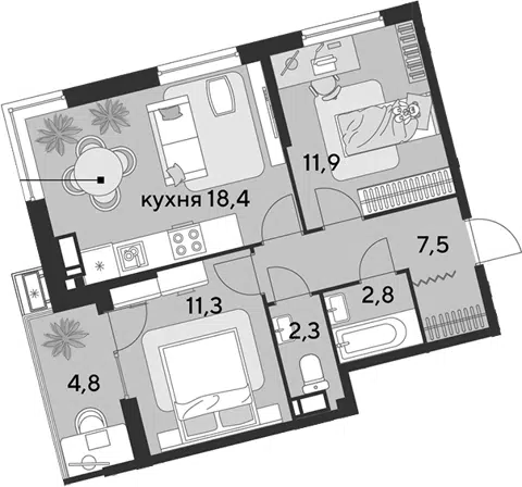 Планировка 3Е-к.кв