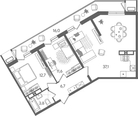 Планировка 3Е-к.кв