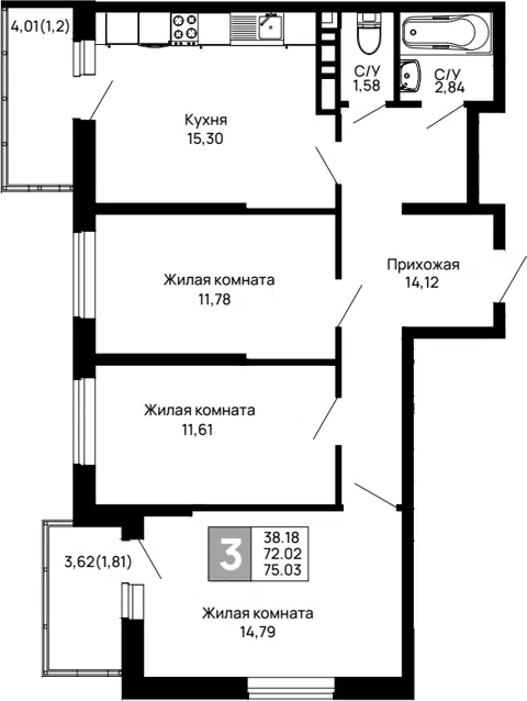 Планировка 3-к.кв