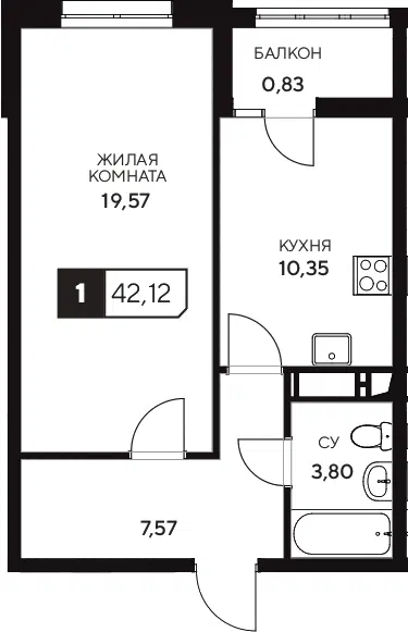 Планировка 1-к.кв