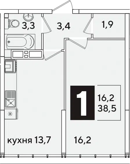 Планировка 1-к.кв