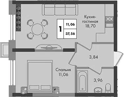 Планировка 1-к.кв