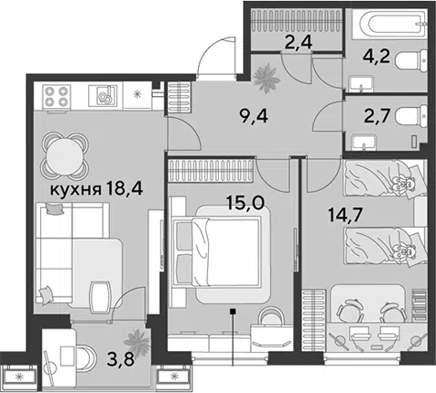 Планировка 3Е-к.кв