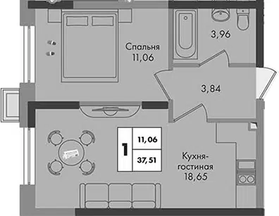 Планировка 1-к.кв