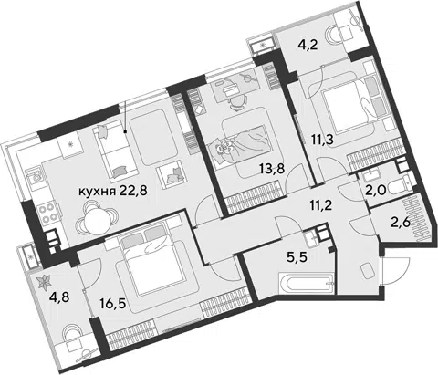 Планировка 4Е-к.кв