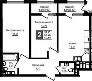 Планировка 2-к.кв