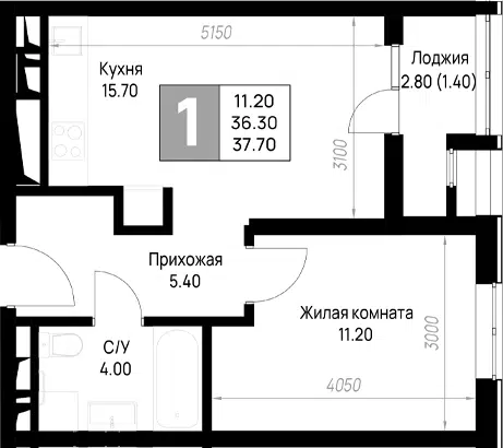 Планировка 1-к.кв