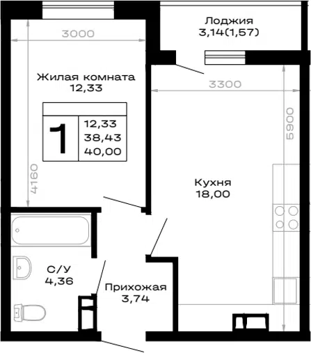 Планировка 1-к.кв