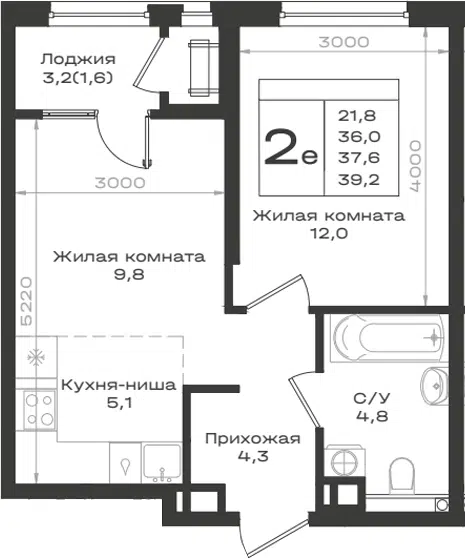 Планировка 2Е-к.кв
