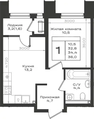 Планировка 1-к.кв