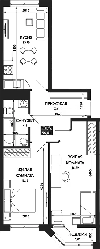 Планировка 2-к.кв