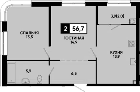 Планировка 2-к.кв