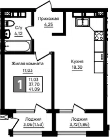Планировка 1-к.кв
