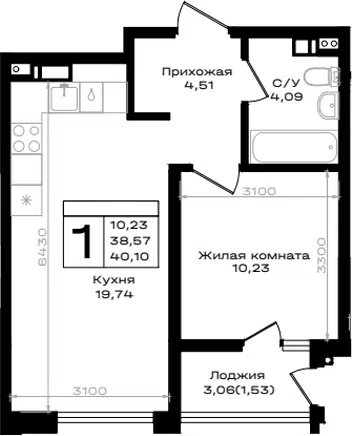 Планировка 1-к.кв