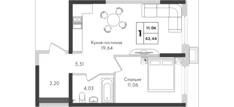 Планировка 1-к.кв
