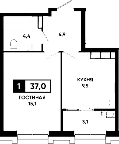 Планировка 1-к.кв