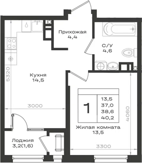 Планировка 1-к.кв