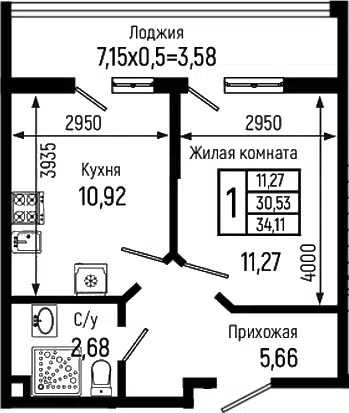 Планировка 1-к.кв