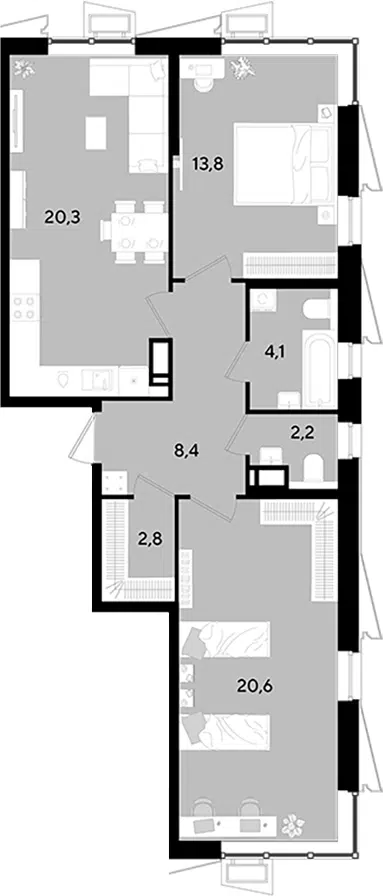 Планировка 3Е-к.кв